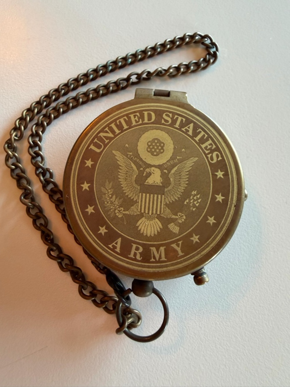 United States Army Brass Pocket Sized Compass With Chain